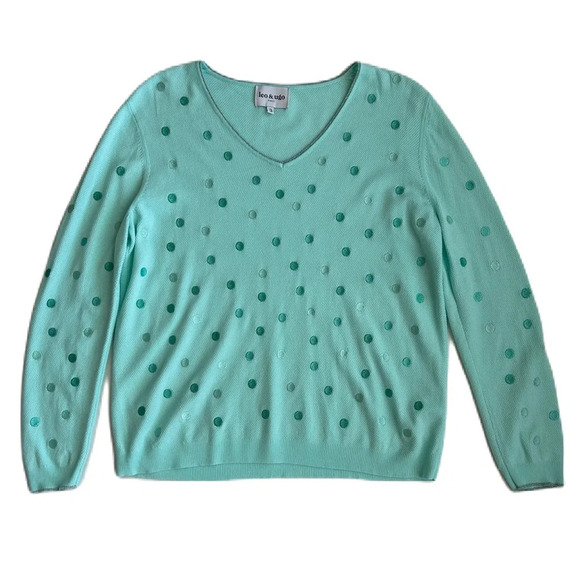 Leo‎ & Ugo Paris Women’s Green Polka Dot V-Neck Pullover Sweater Size 3 - Picture 1 of 12